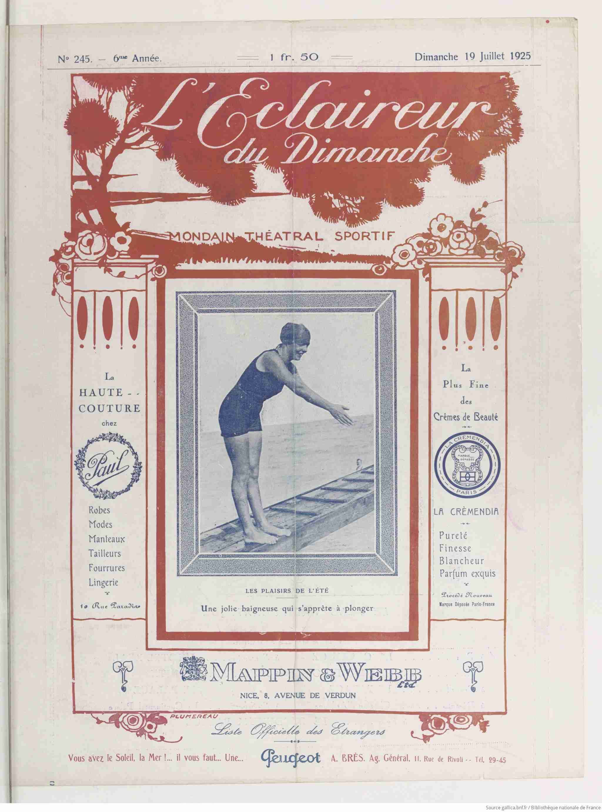 LÉclaireur du dimanche 1925 07 19 Page de couverture la baigneuse 