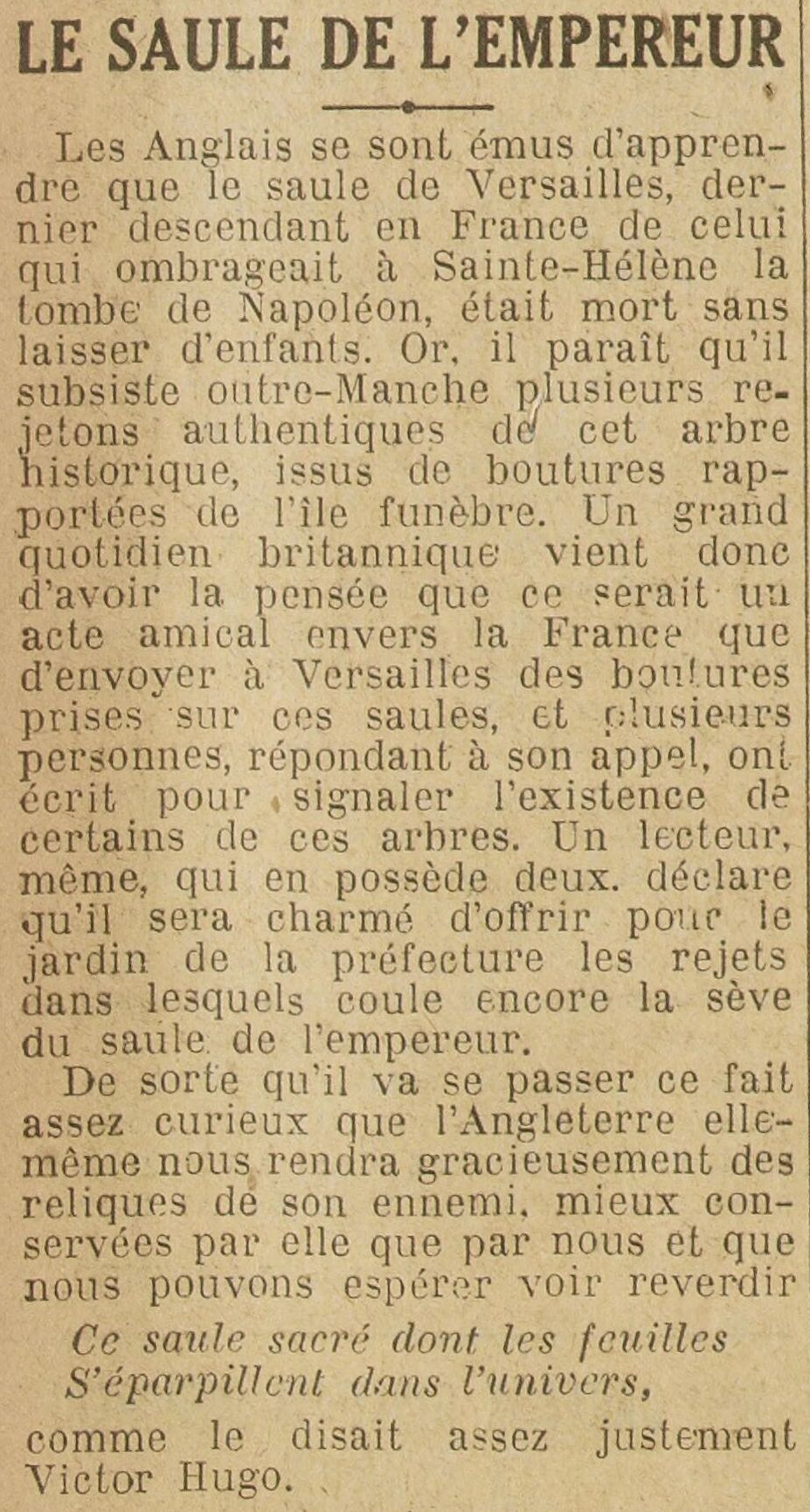 Excelsior 1925 07 26  le saule de lempereur à Versailles