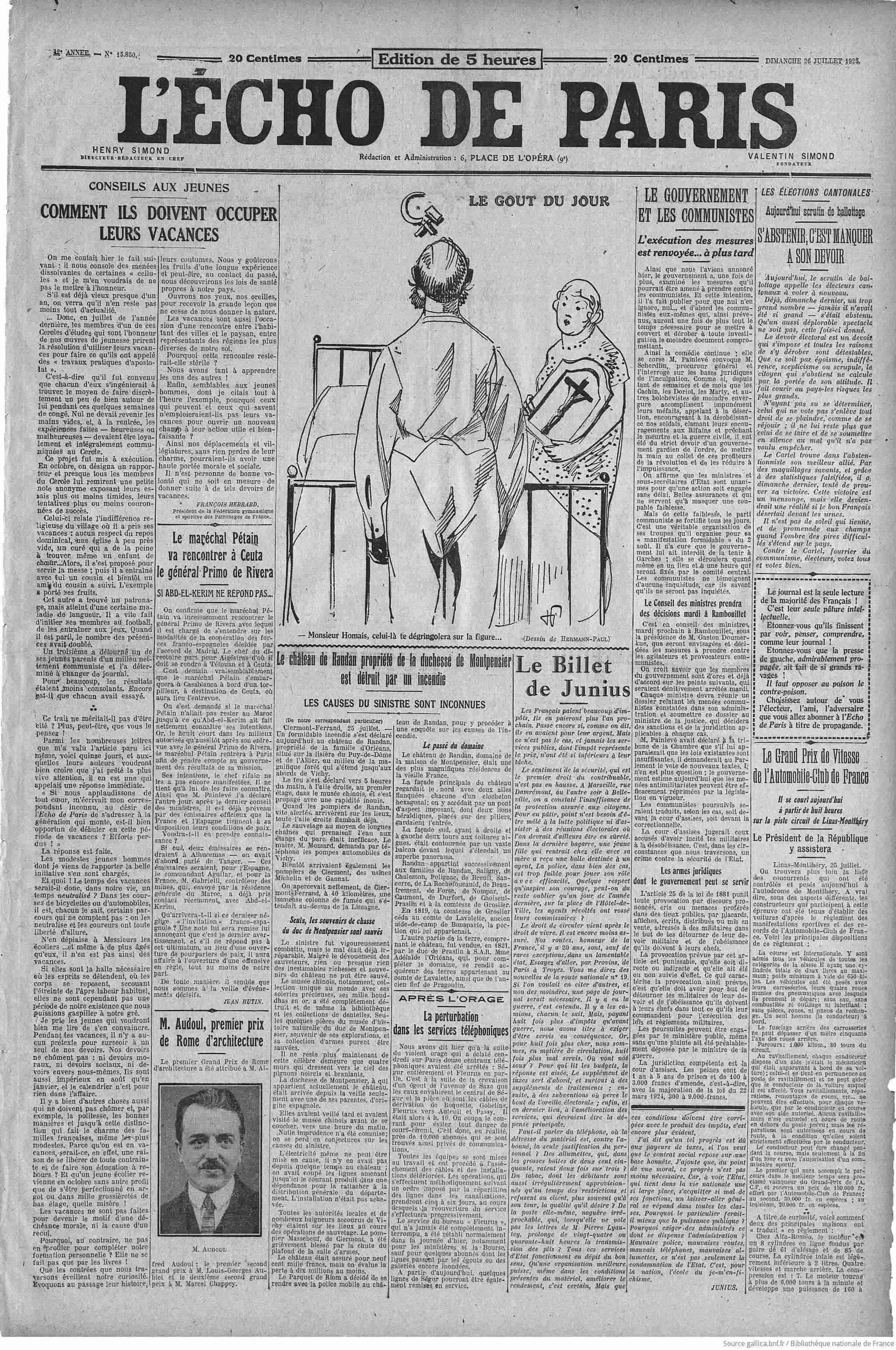 LÉcho de Paris 1925 07 26 Page 01 