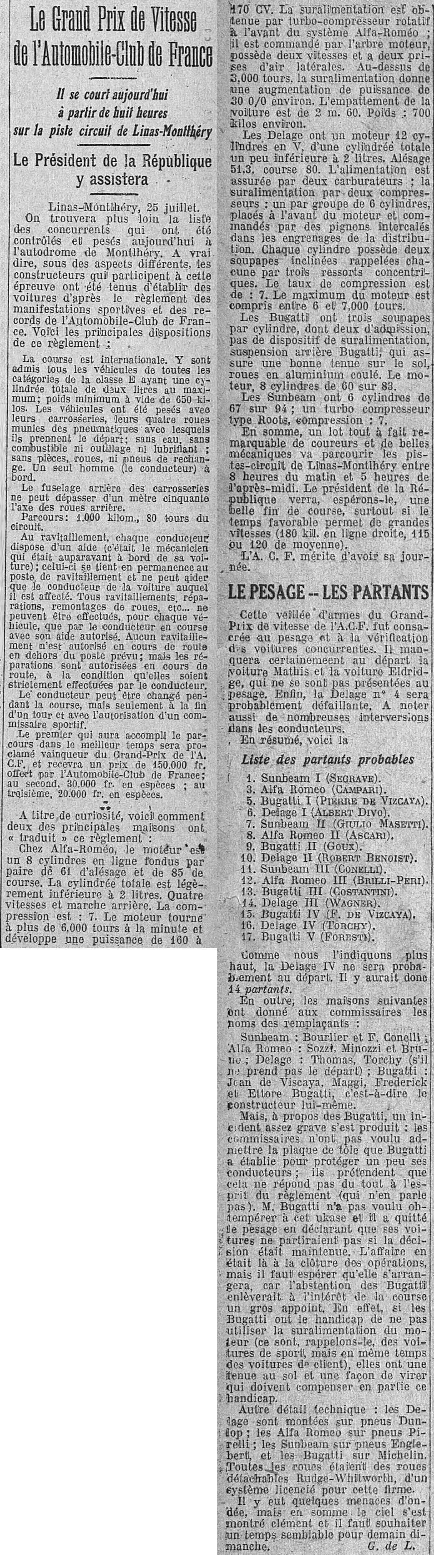 LÉcho de Paris 1925 07 26   Grand Prix de vitesse Montlhéry 