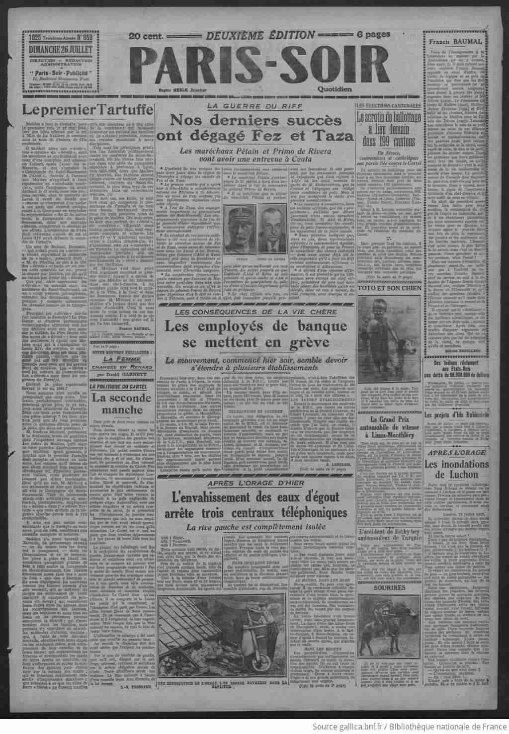 Paris soir 1925 07 26 Page 01 inondations à Luchon 