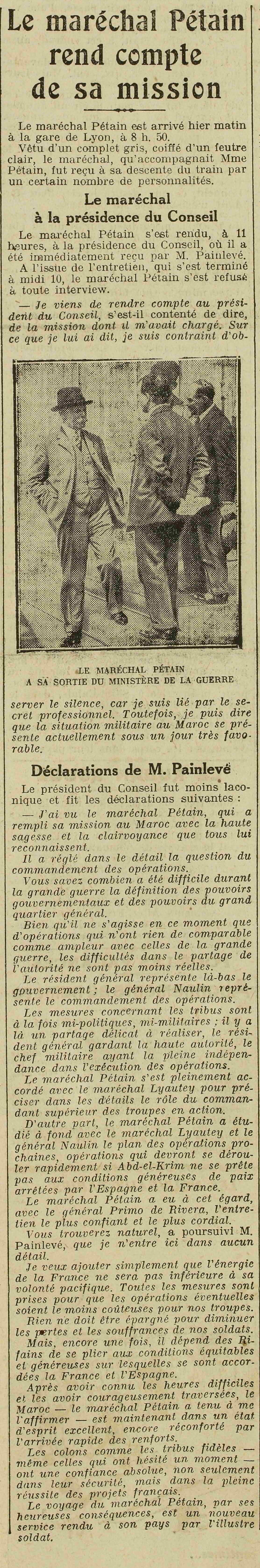 LOeuvre 1925 08 02 Pétain de retour du Maroc 1