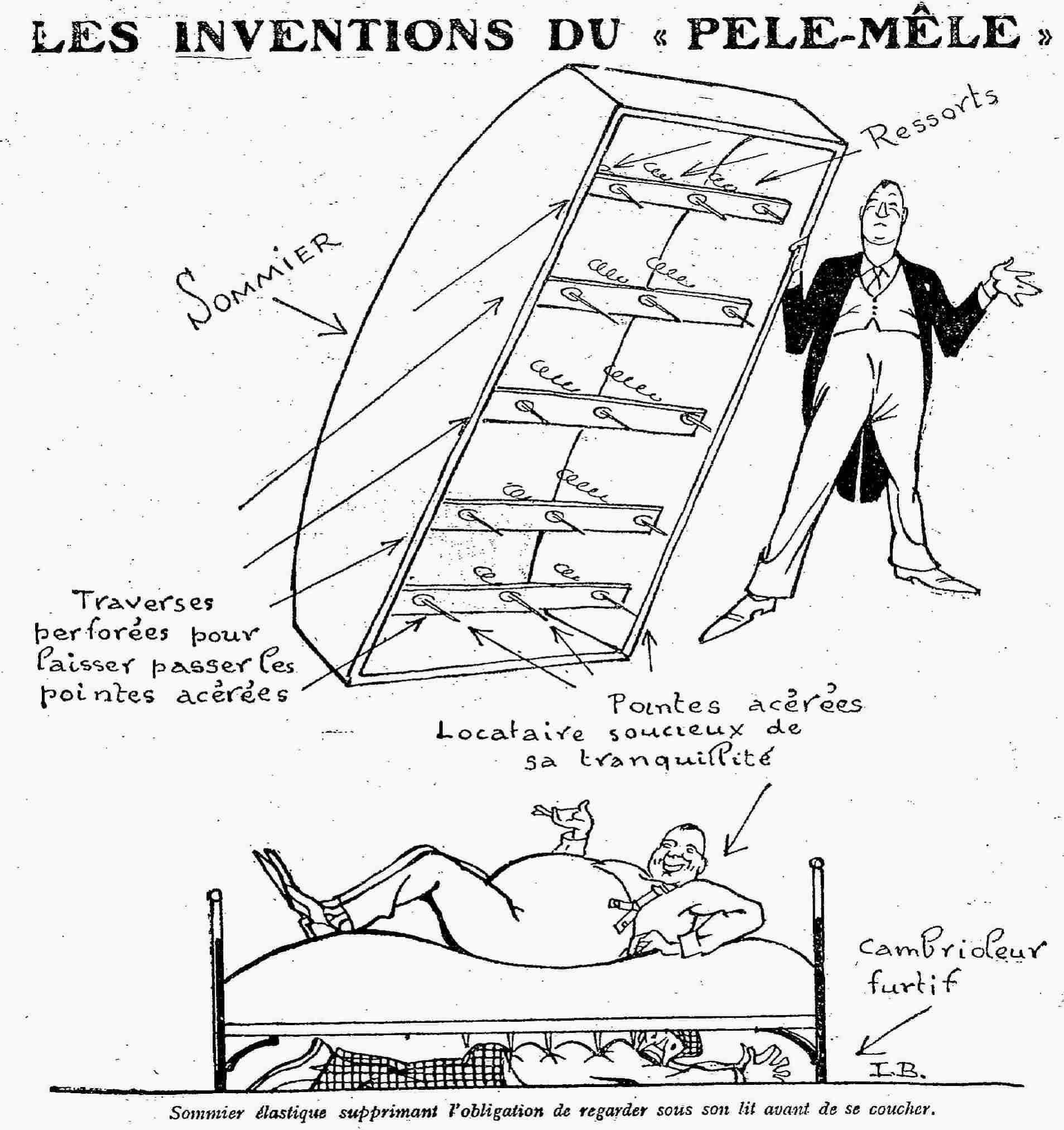 Le Pêle mêle 1925 08 02 l'invention du Pêle Mêle : le sommier élastique supprimant l'obligation de regarder sous son lit avant d'aller se coucher