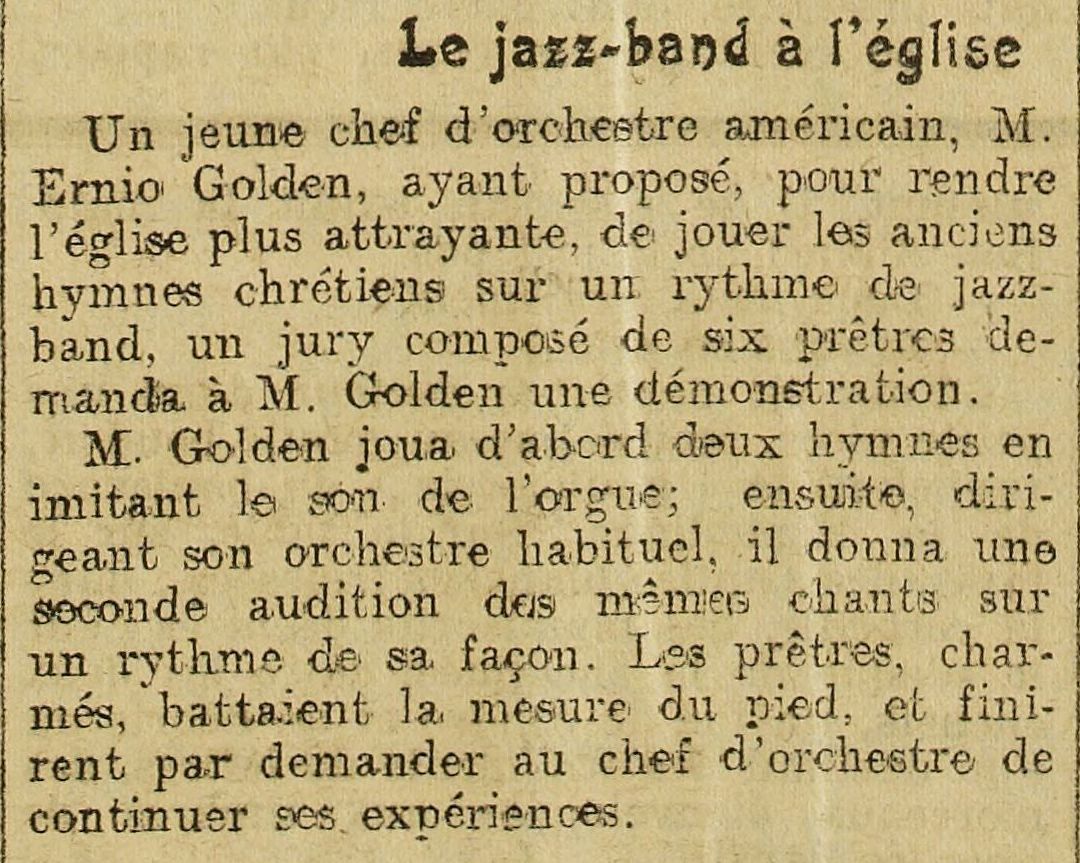 LOeuvre 1928 08 09 art 03 Jazz band à léglise
