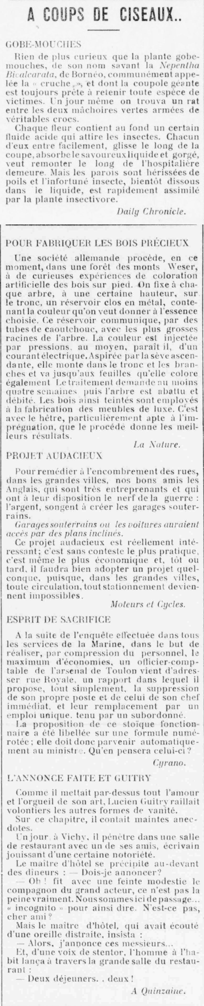 Le Funi 1925 08 09 article A coups de ciseaux