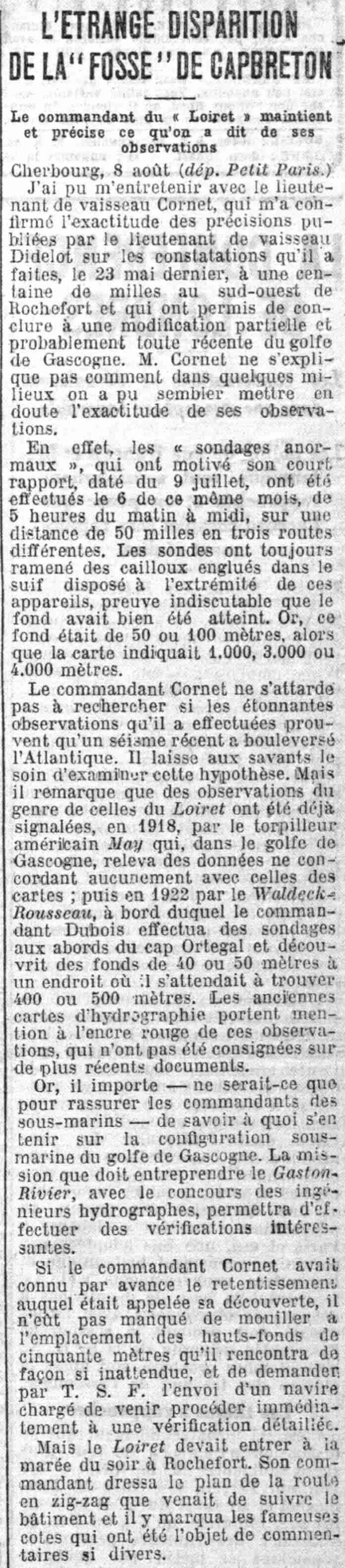 Le Petit Parisien 1925 08 09 art 02 la fosse CapBreton