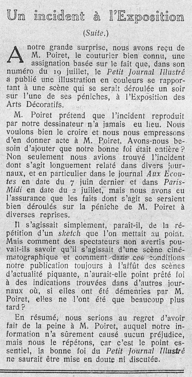 Le Petit journal illustré 1925 08 09 art 02 lincident à l'exposition des Arts Décoratif suite 2