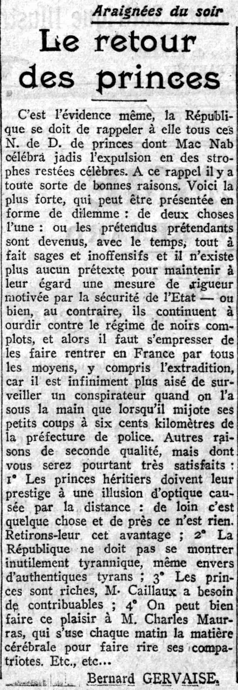 Paris soir 1925 08 09 art 01 02 le retour des princes -01-