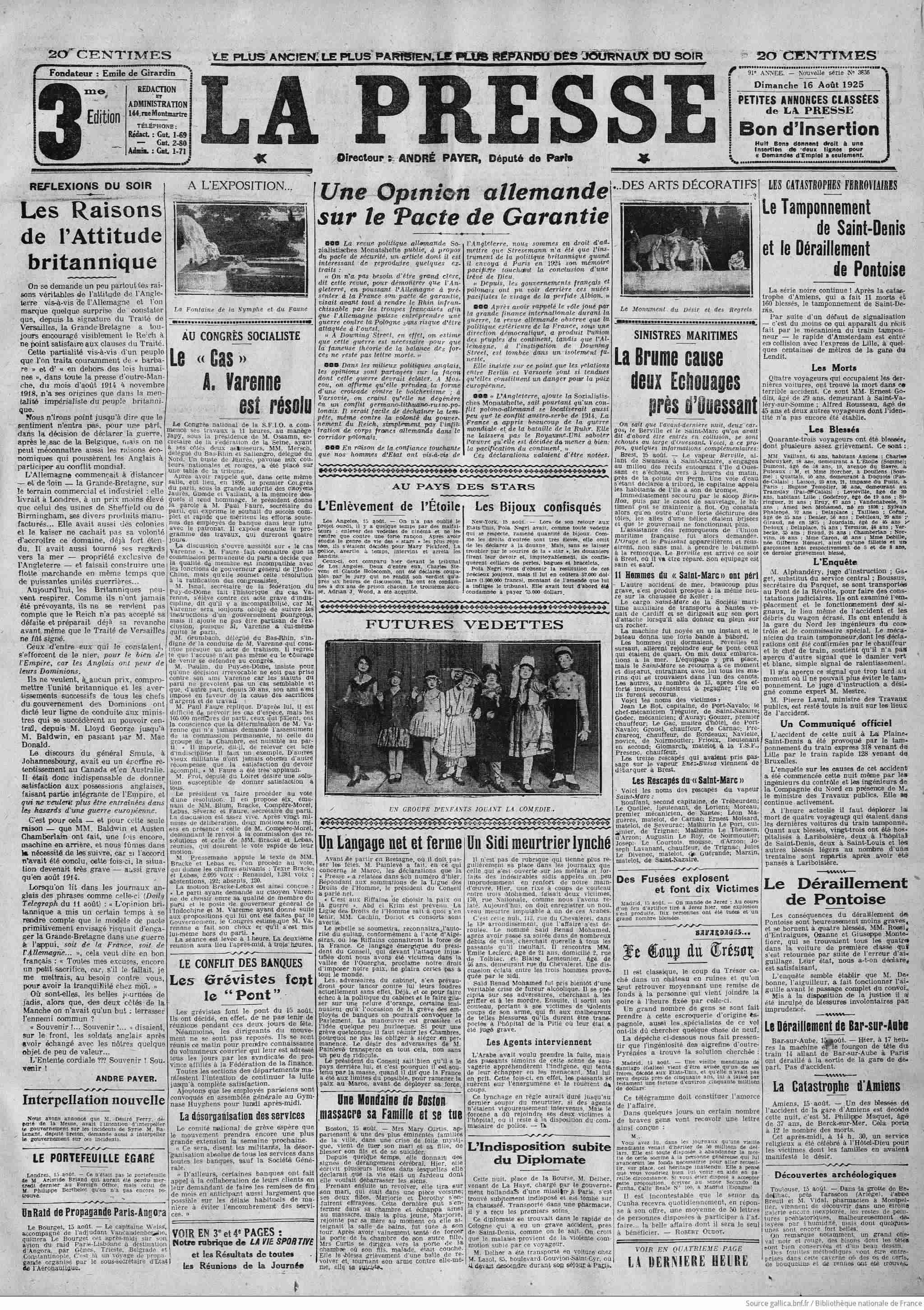 La Presse 1925 08 16 Page 01 
