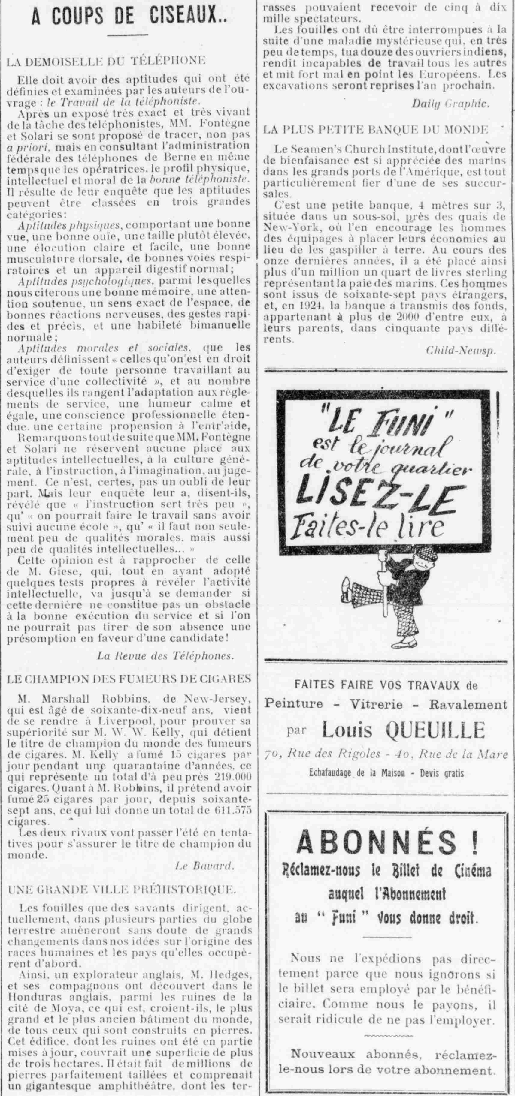 Le Funi 1925 08 16 art 03  le roi des fumeurs