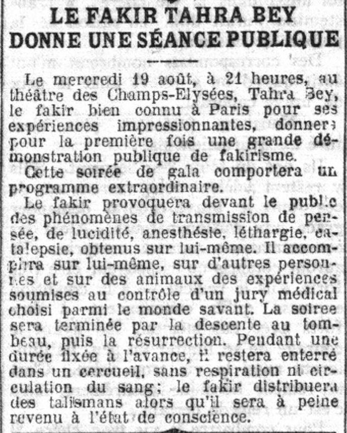 Le Petit Parisien 1925 08 16 art 02 le fakit Tarah Bey