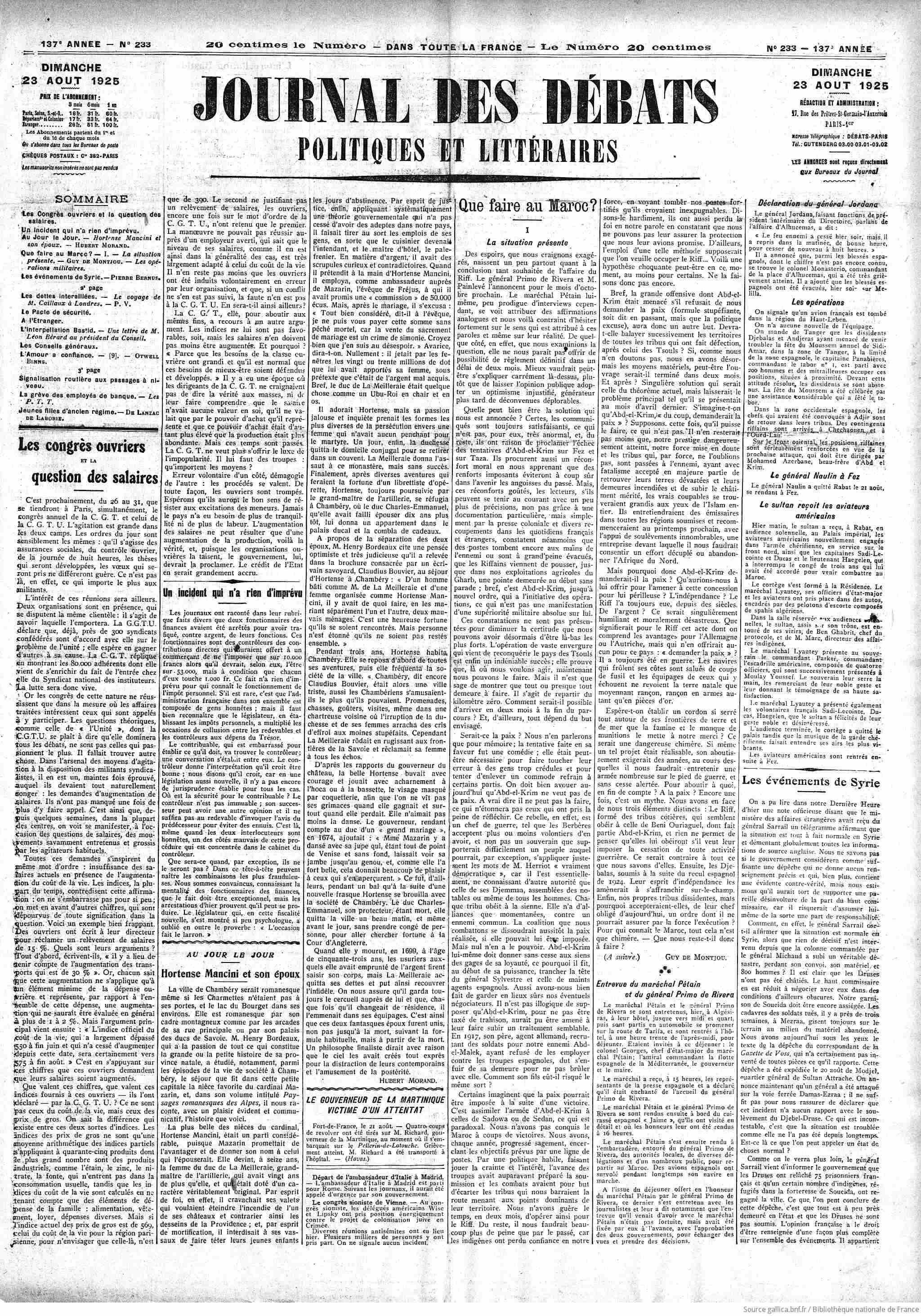 Journal des débats 1925 08 23 Page 01