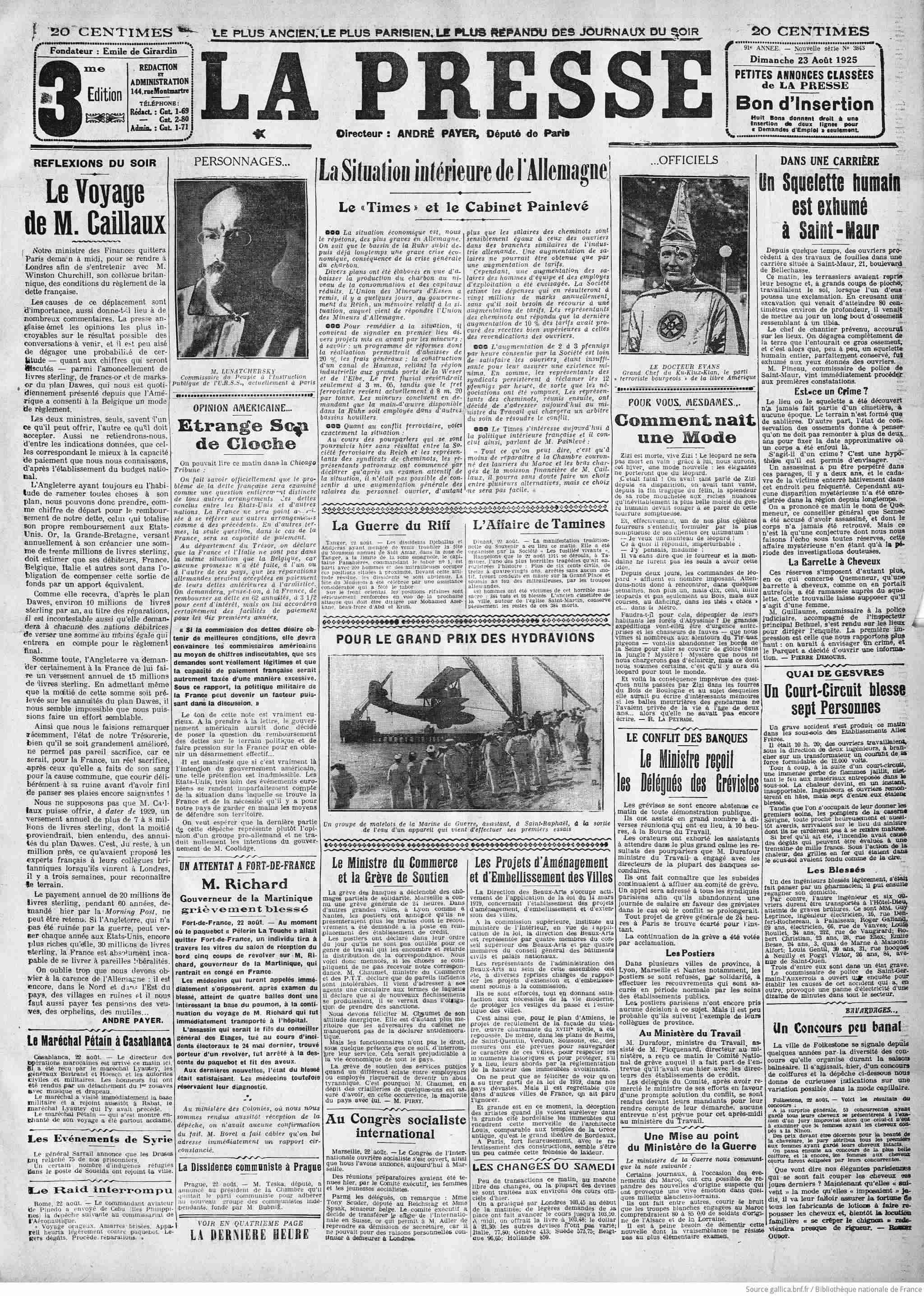 La Presse 1925 08 23 Page 01