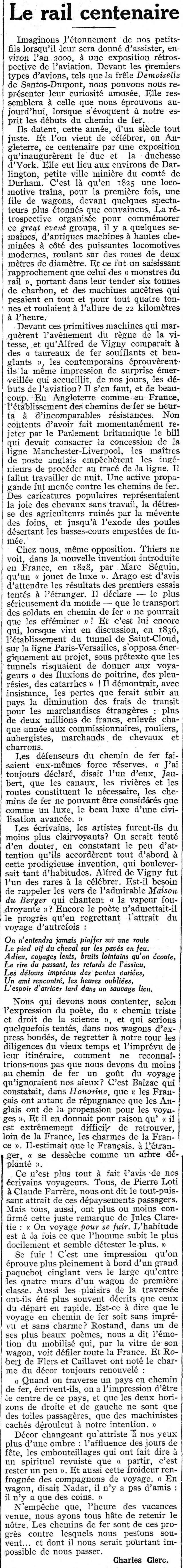 Le Figaro 1925 08 23 art 02 01 le rail centenaire