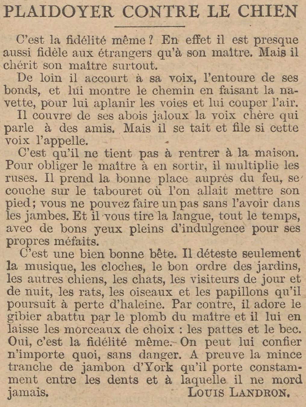 Le Petit écho de la mode 1925 08 23 art 03 plaidoyer contre le chien