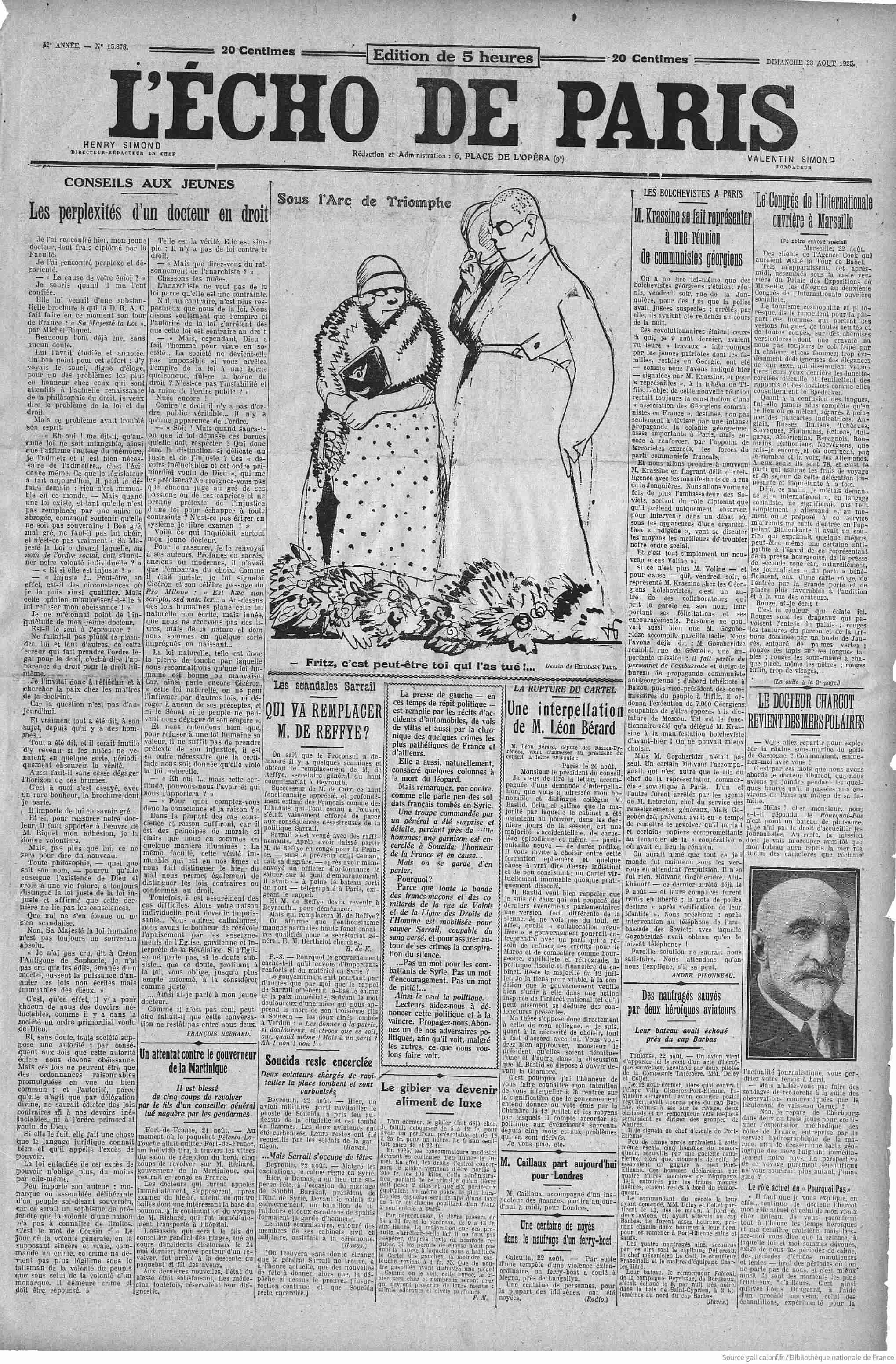 LÉcho de Paris 1925 08 23 Page 01