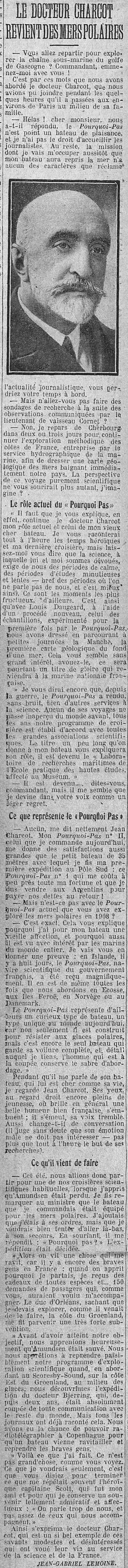 LÉcho de Paris 1925 08 23 art 01 commandot Charcot 