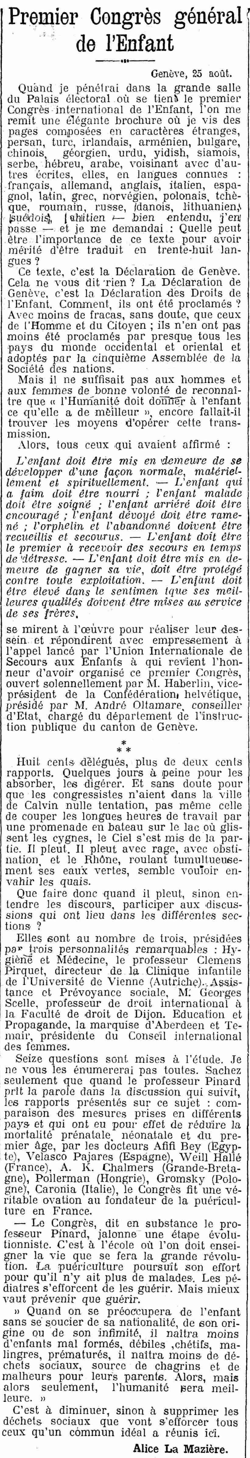 Figaro 1925 08 30 article 03 : congrès général de lenfant 3