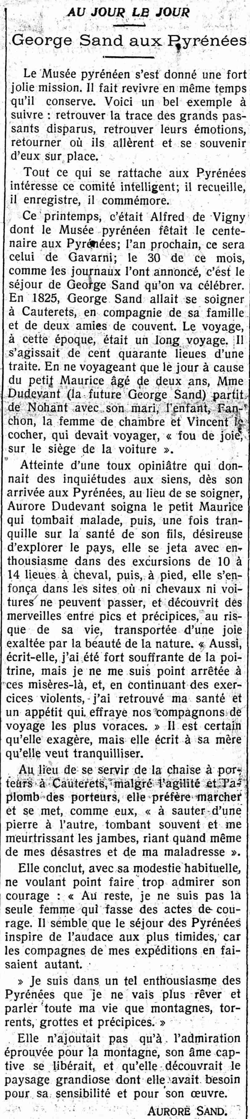 Journal des débats 1925 08 30 article 01 George Sand