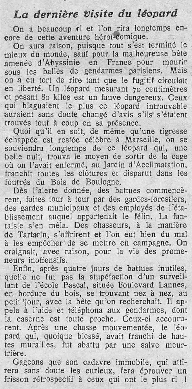 Le Petit journal illustré 1925 08 30 art 02 dernière visite du léopard 2