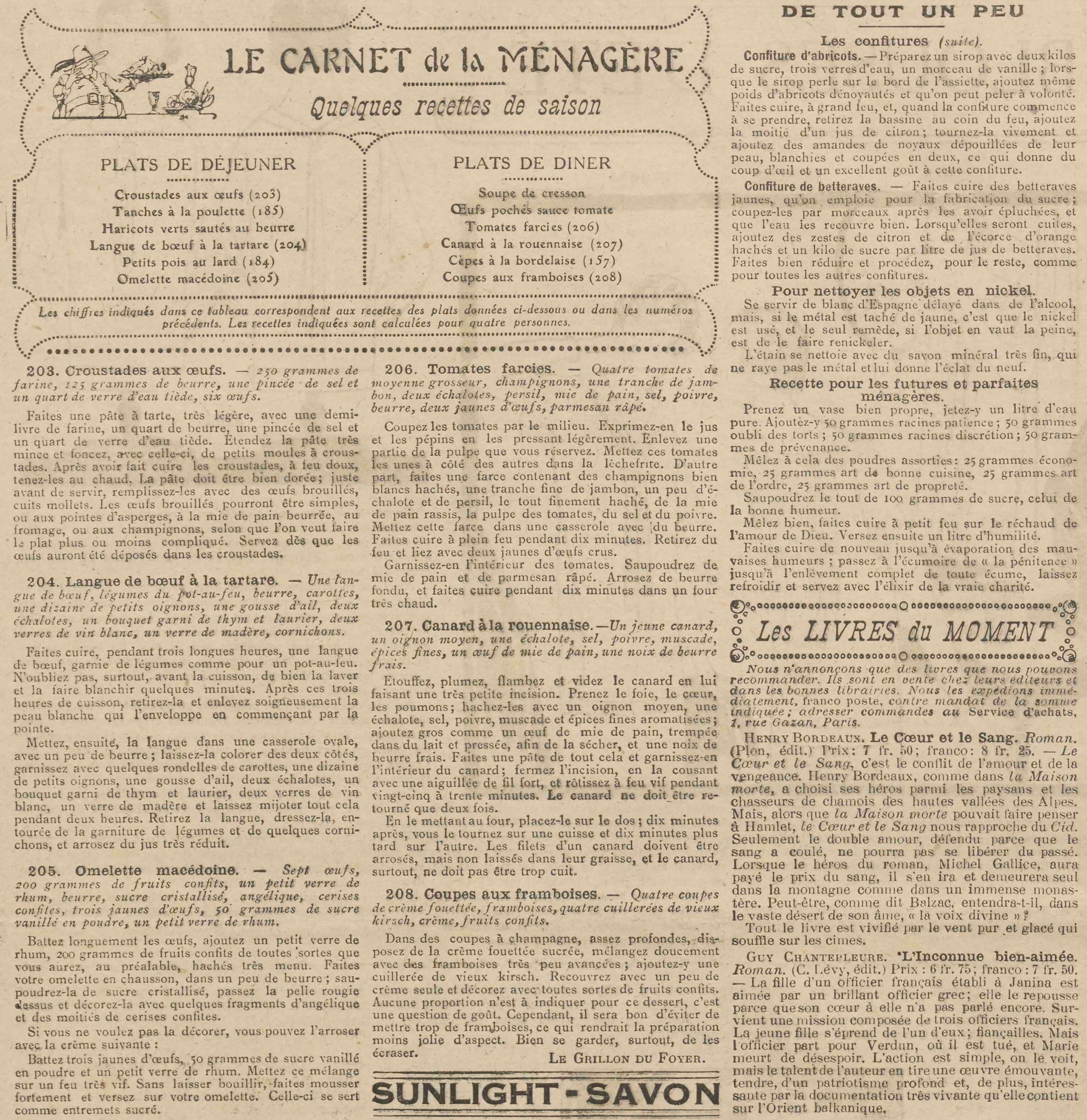 Le Petit écho de la mode 1925 08 30 art 06 menus et recettes