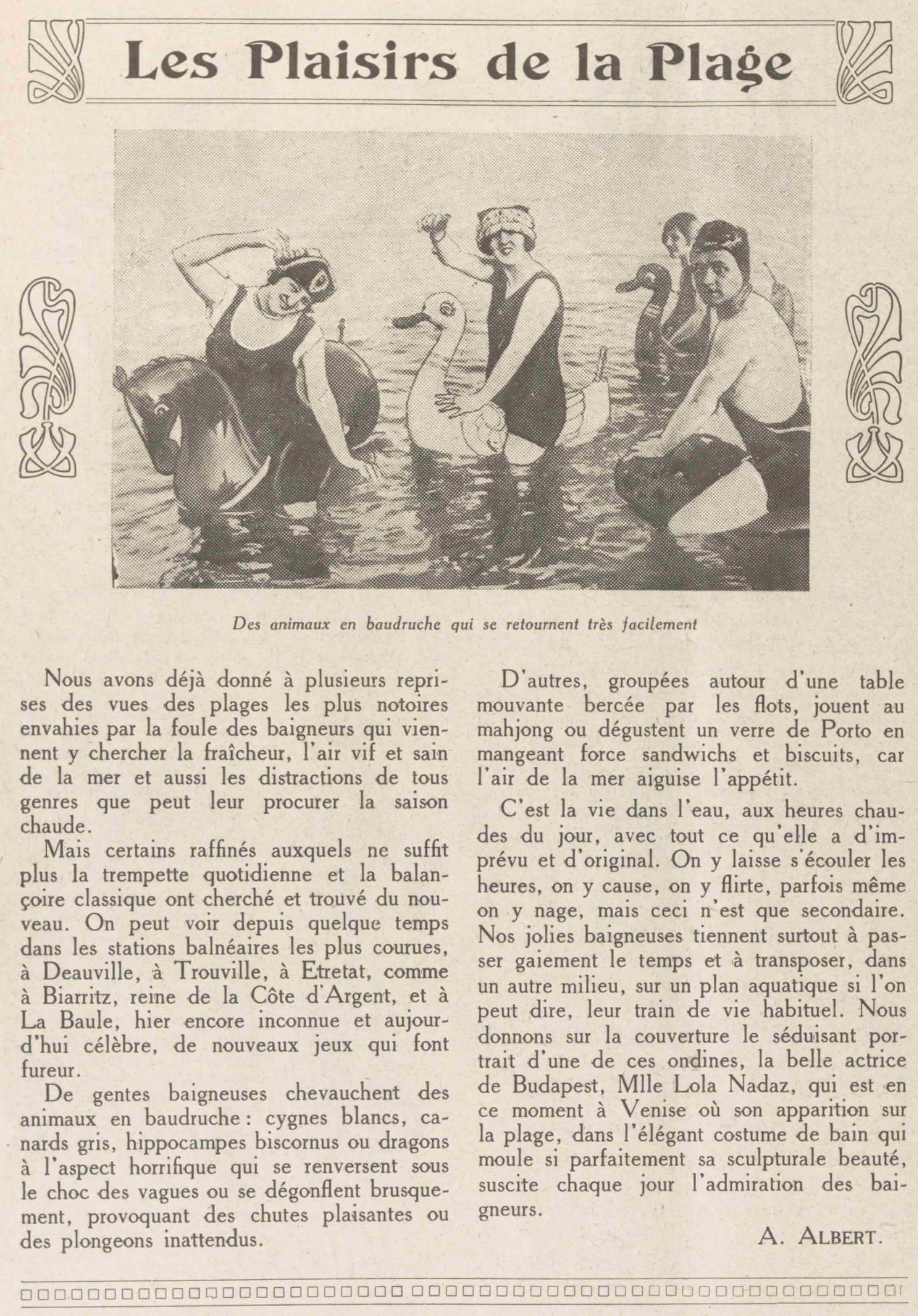 LÉclaireur du dimanche 1925 08 30 art 08 : Plaisirs de la plage 