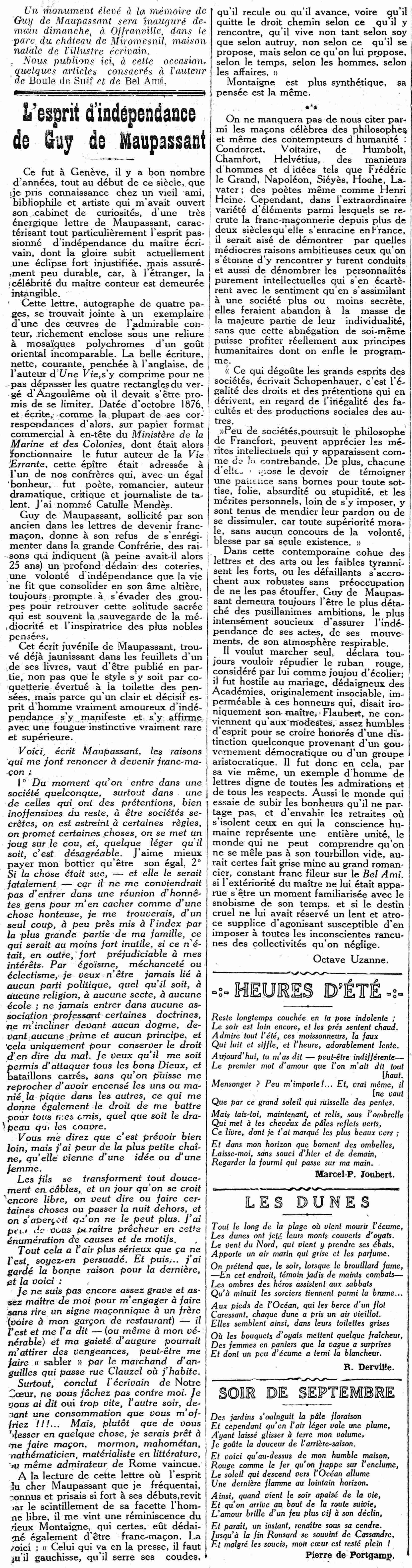 Le Figaro littéraire 1925 09 06 article : lesprit dindépendance de Guy de Maupassant