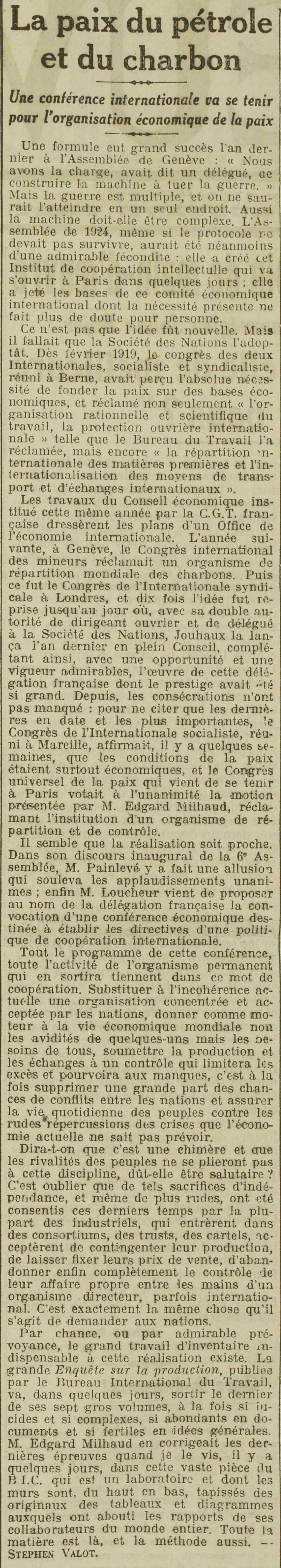 LOeuvre 1925 09 20 article La paix du pétrole et du charbon 2