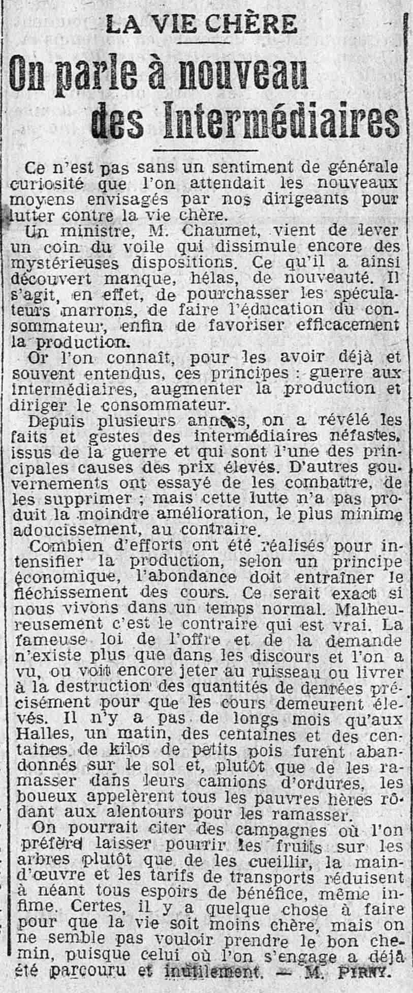 La Presse 1925 09 20 article On prle à nouveau des intermédiaires