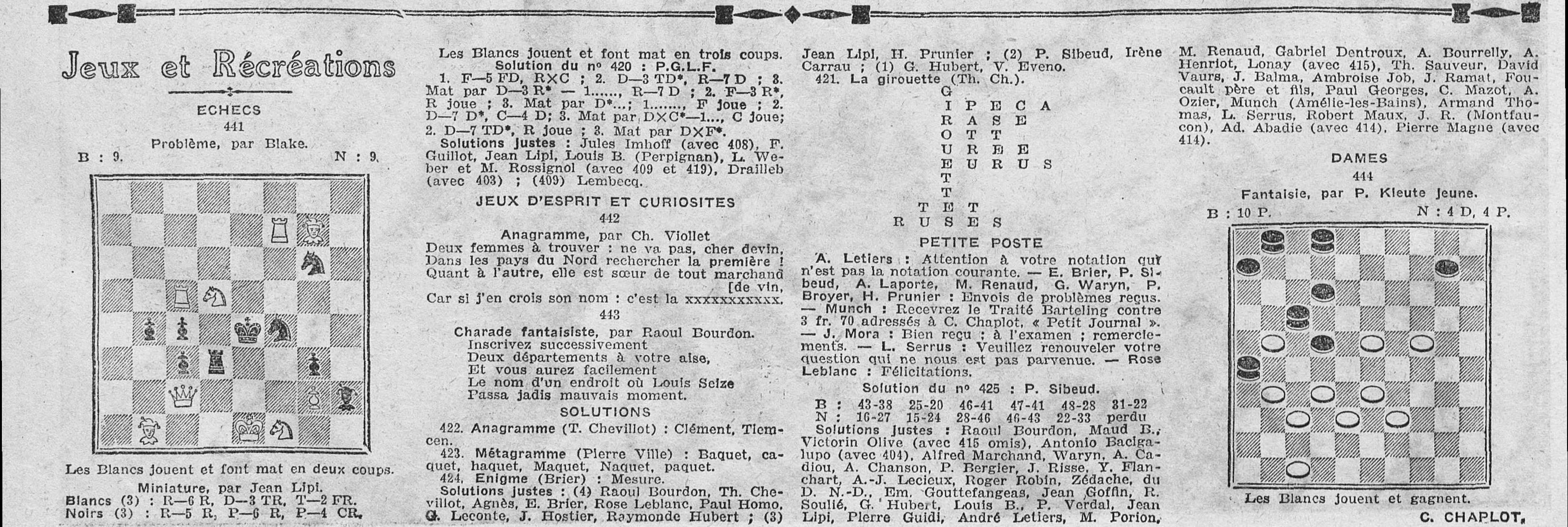 Le Petit journal illustré 1925 09 20 jeux et récréations du 20 septembre 1925