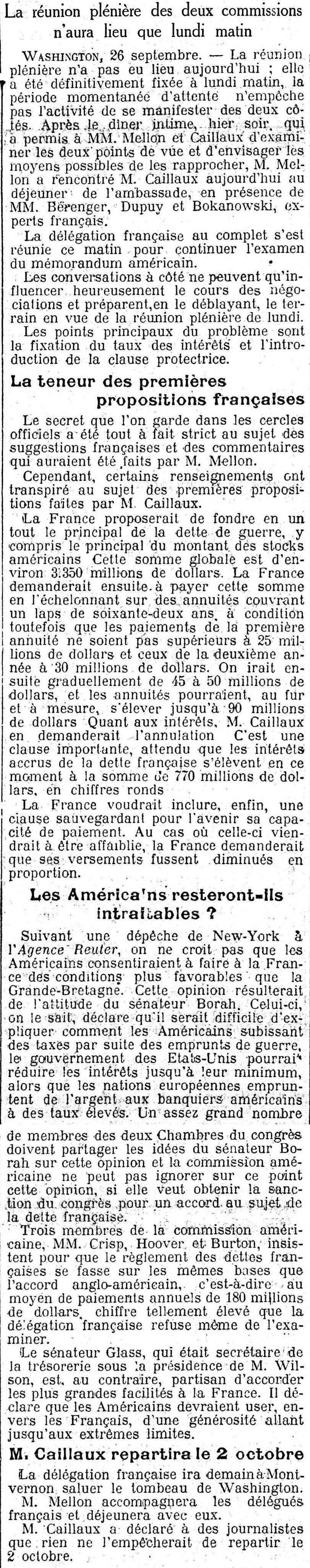 Figaro 1925 09 27 Les négociations de Washington