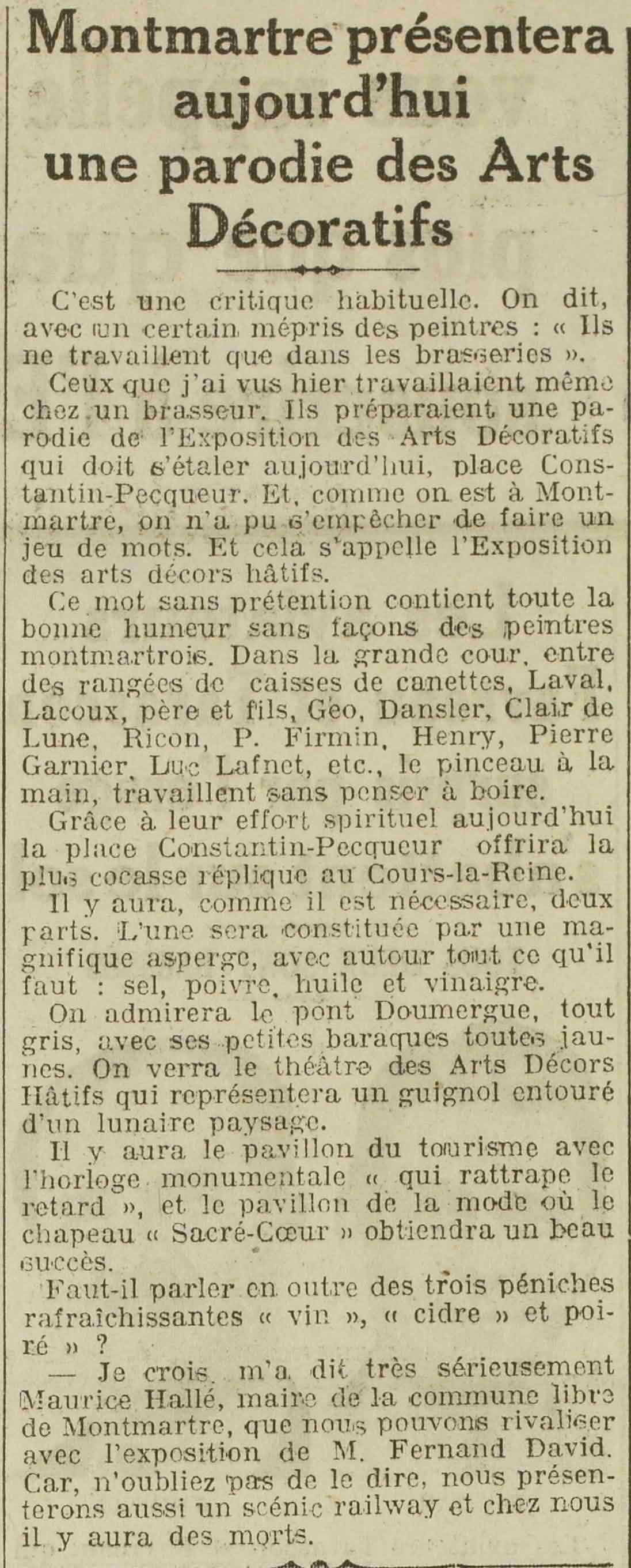 LOeuvre 1925 09 27 Montmartre parodie des arts décoratifs