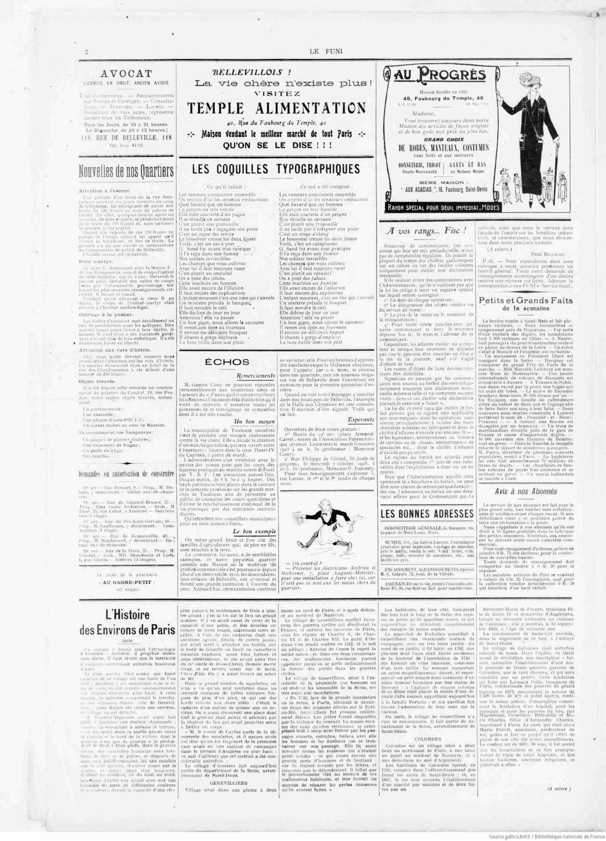 Le Funi 1925 09 27 Page deux Petits et grands faits semaine 39