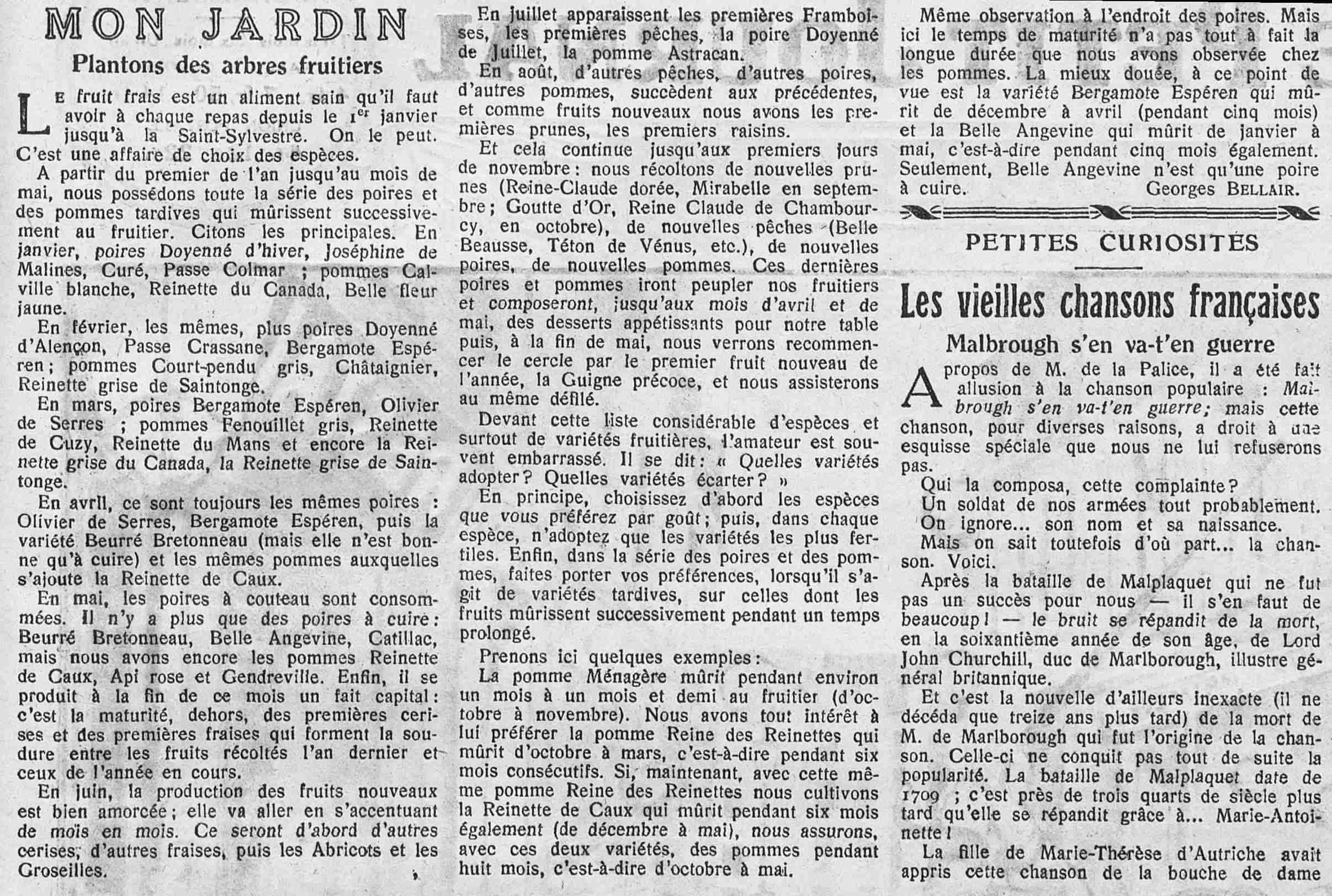 Le Petit journal illustré 1925 09 27 Mon jardin et les arbres fruitiers