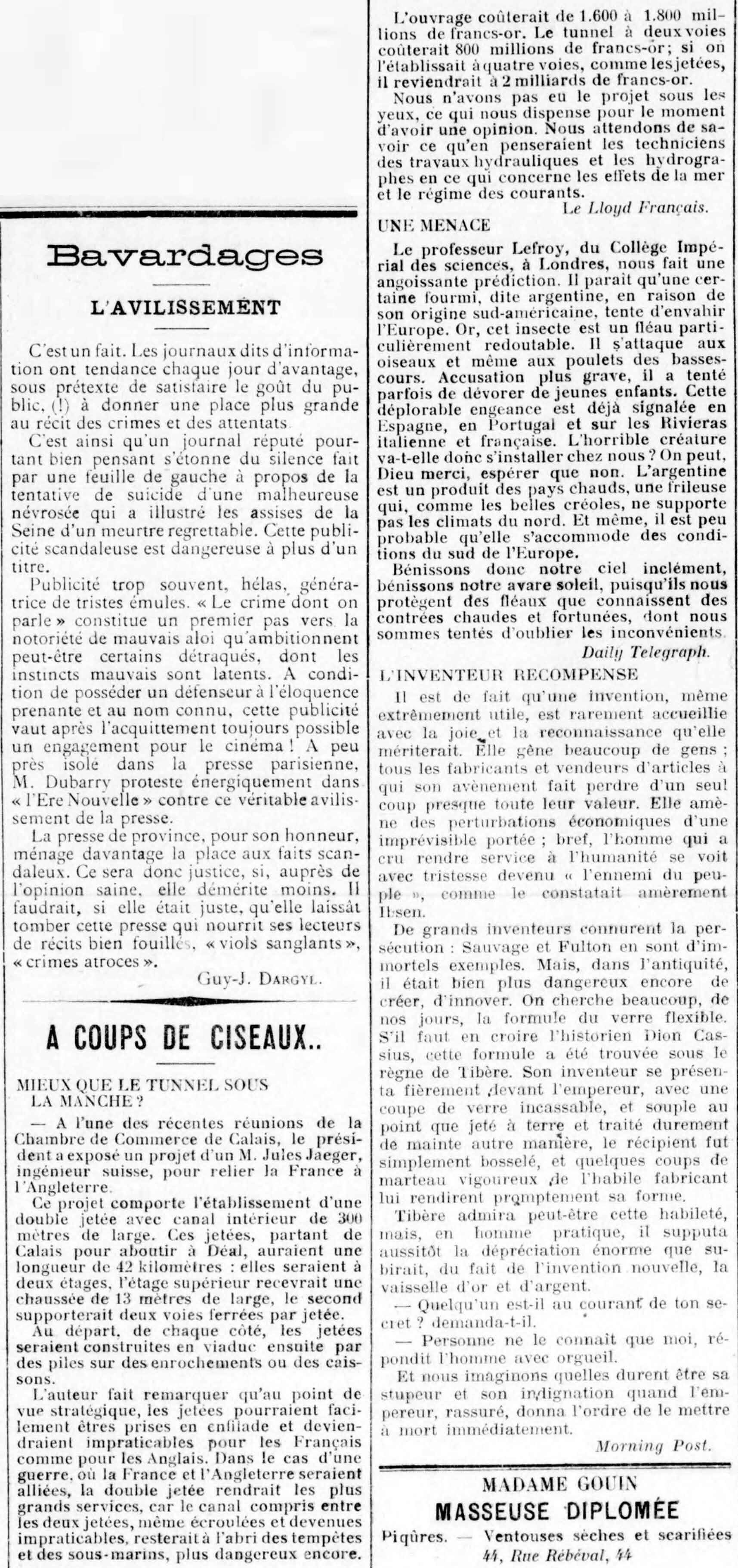 Le Funi 1925 10 04 Mieux que le tunnel sous la Manche
