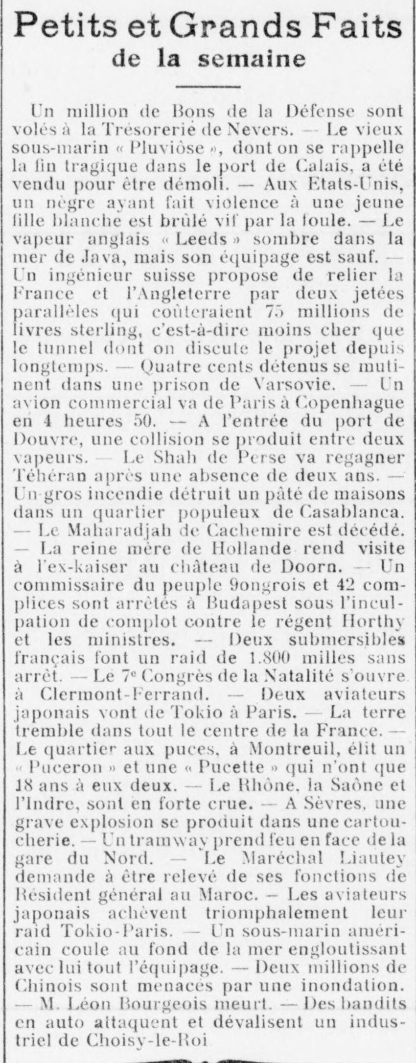 Le Funi 1925 10 04 Petits et grands faits de la semaine 40