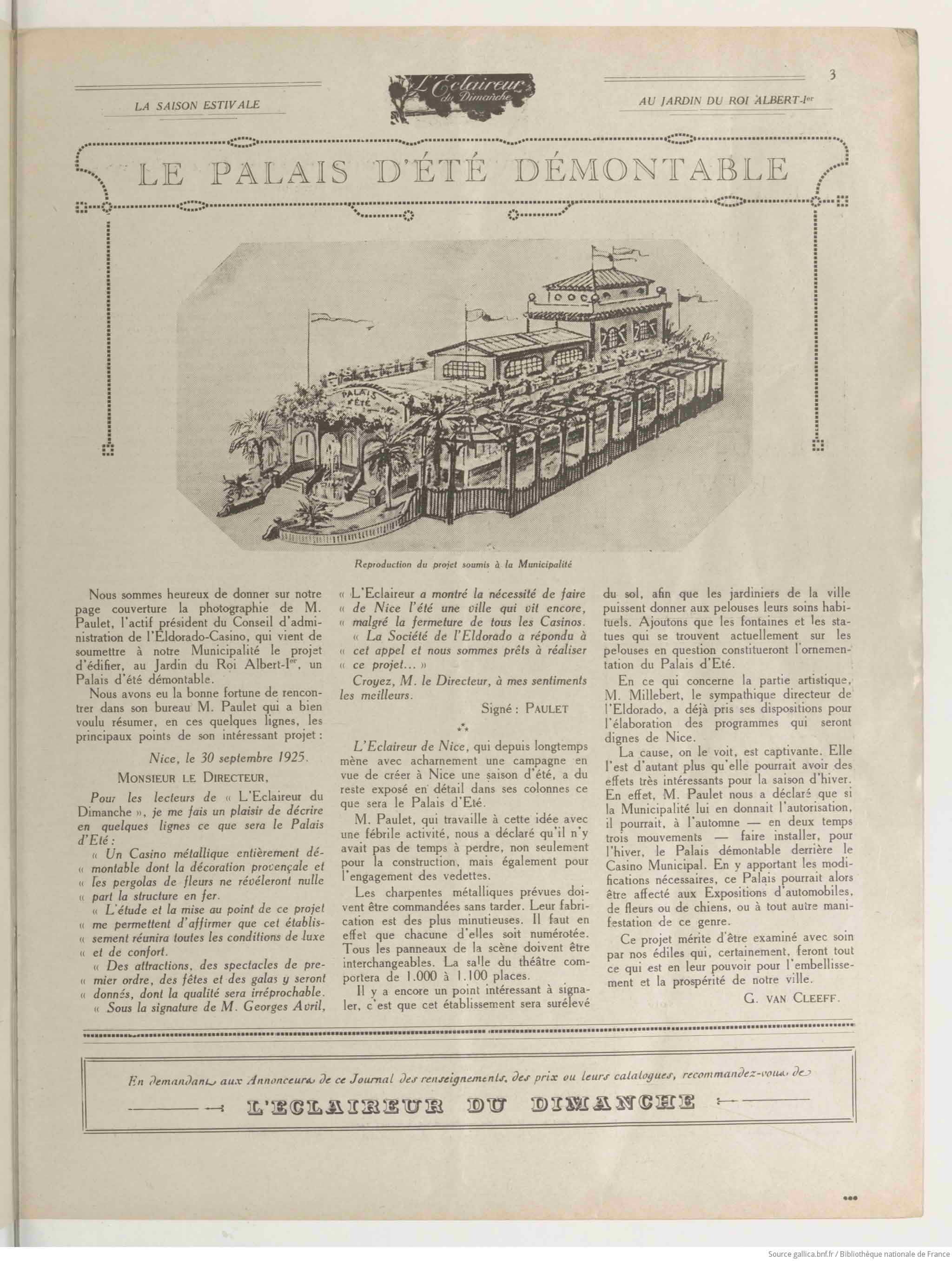 LÉclaireur du dimanche 1925 10 04 Page Le palais démontable du jardin Albert-1er