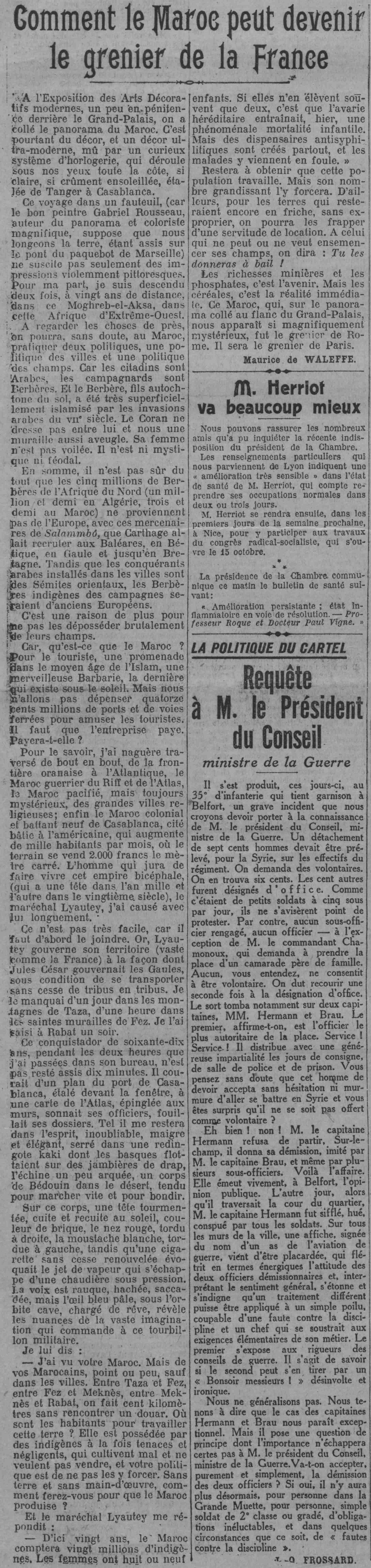 Paris soir 1925 01 06 01Au Maroc, à regarder les choses de près, on pourra, sans doute, pratiquer deux politiques