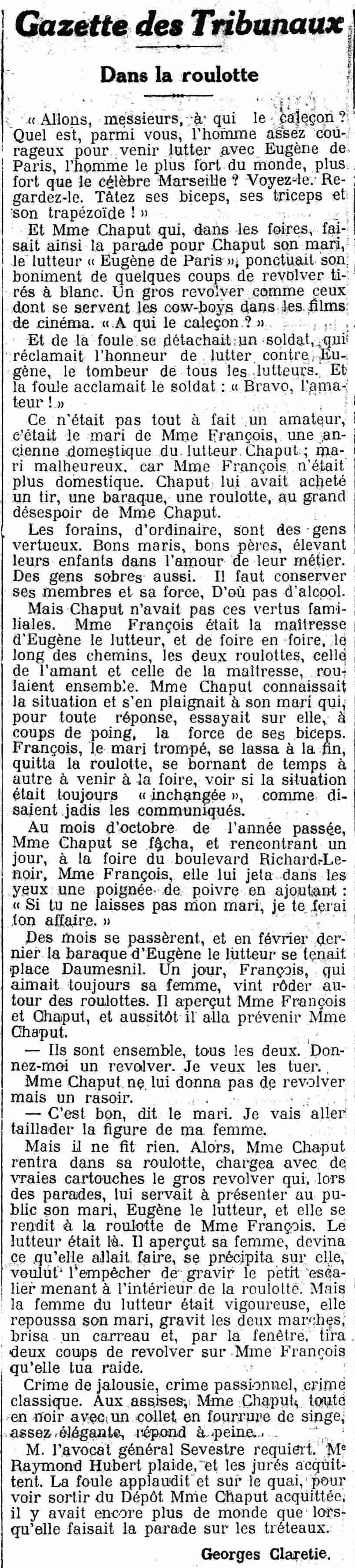 Figaro 1925 10 08 02 gazette des tribunaux homicide et acquittement