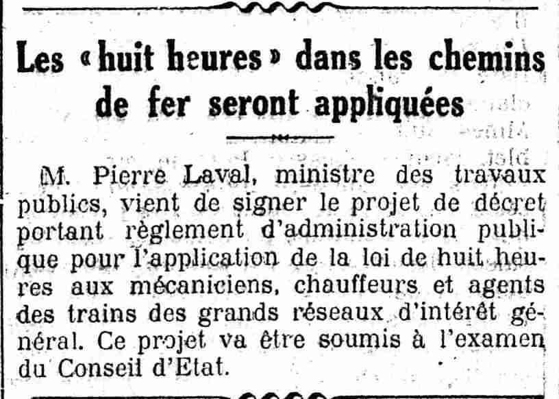 Figaro 1925 10 08 02 loi des huit heures pour les cheminots