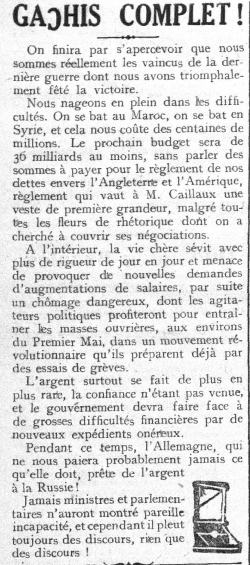 La Justice 1925 10 10 quel gâchis !