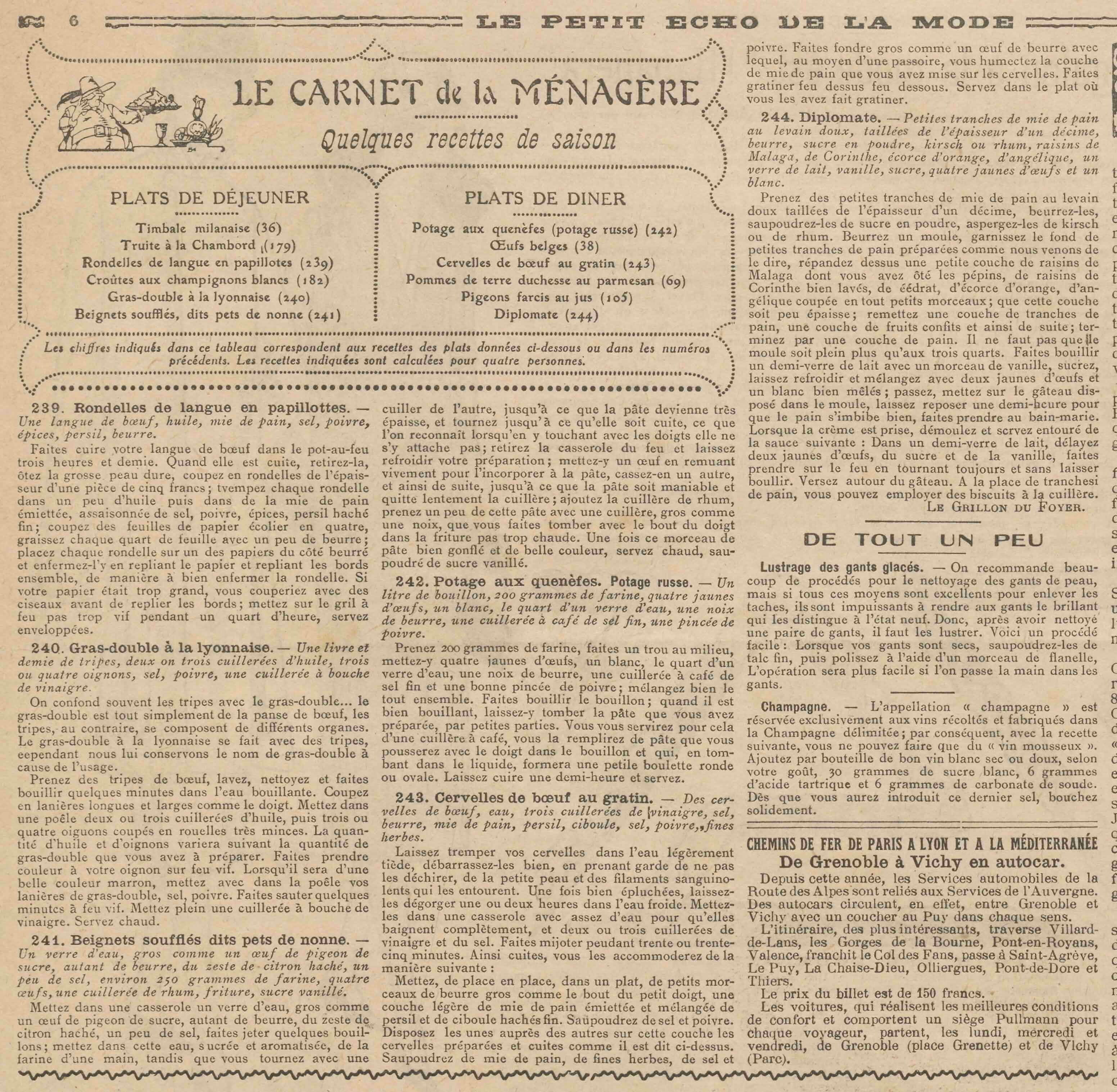 Le Petit écho de la mode 1925 10 11 06 menus et recettes de La Bignole