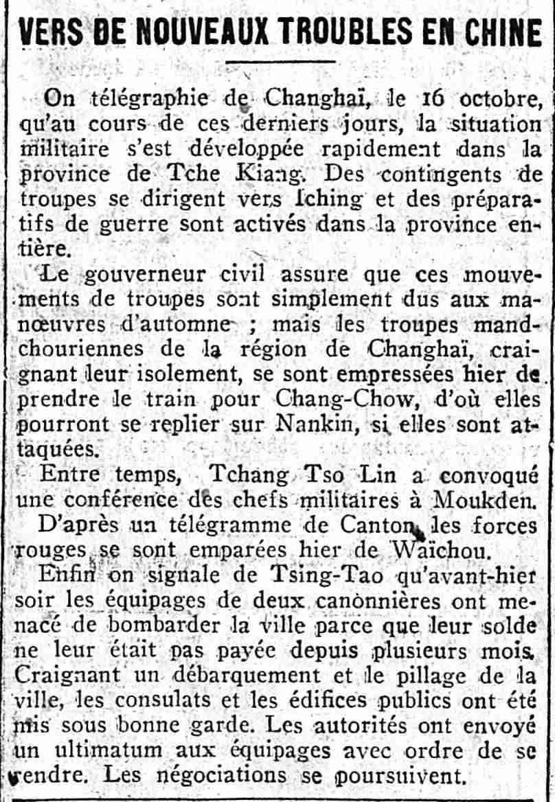 Journal des débats 1925 10 18 vers de nouveaux troubles en Chine