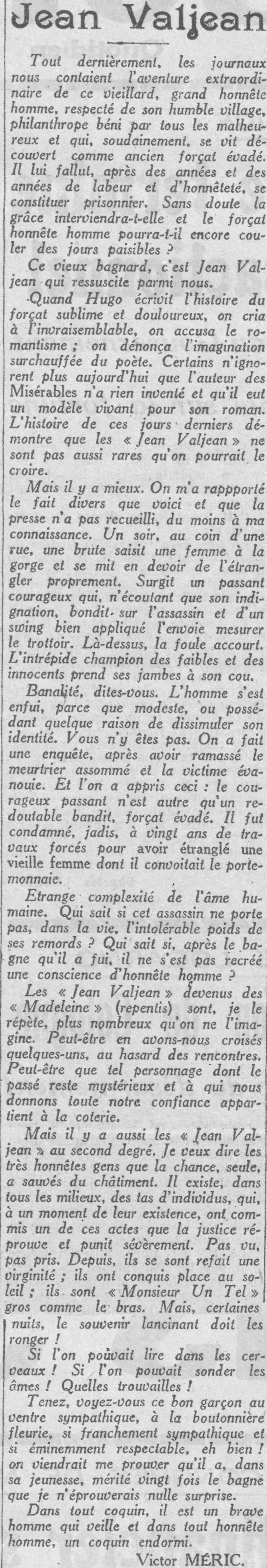 Paris soir 1925 10 18 02 Sirius Victor Méric Valjean