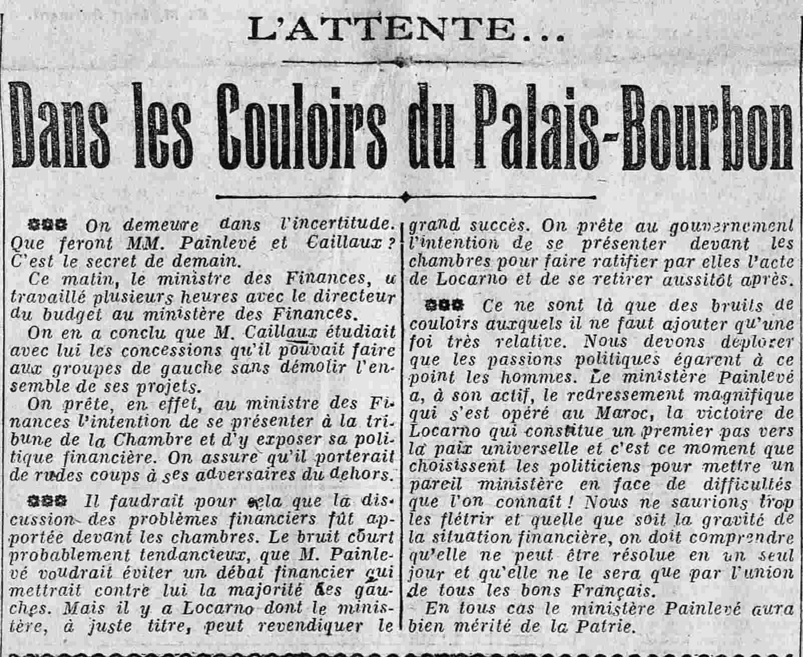 La Presse 1925 10 25  l'attente au Palais-Bourbon