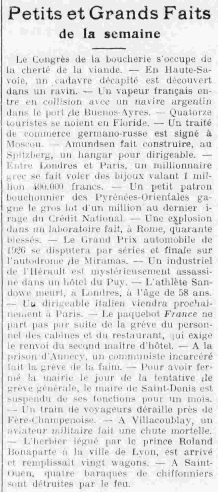 Le Funi 1925 10 25 petits et grands faits de la semaine 43