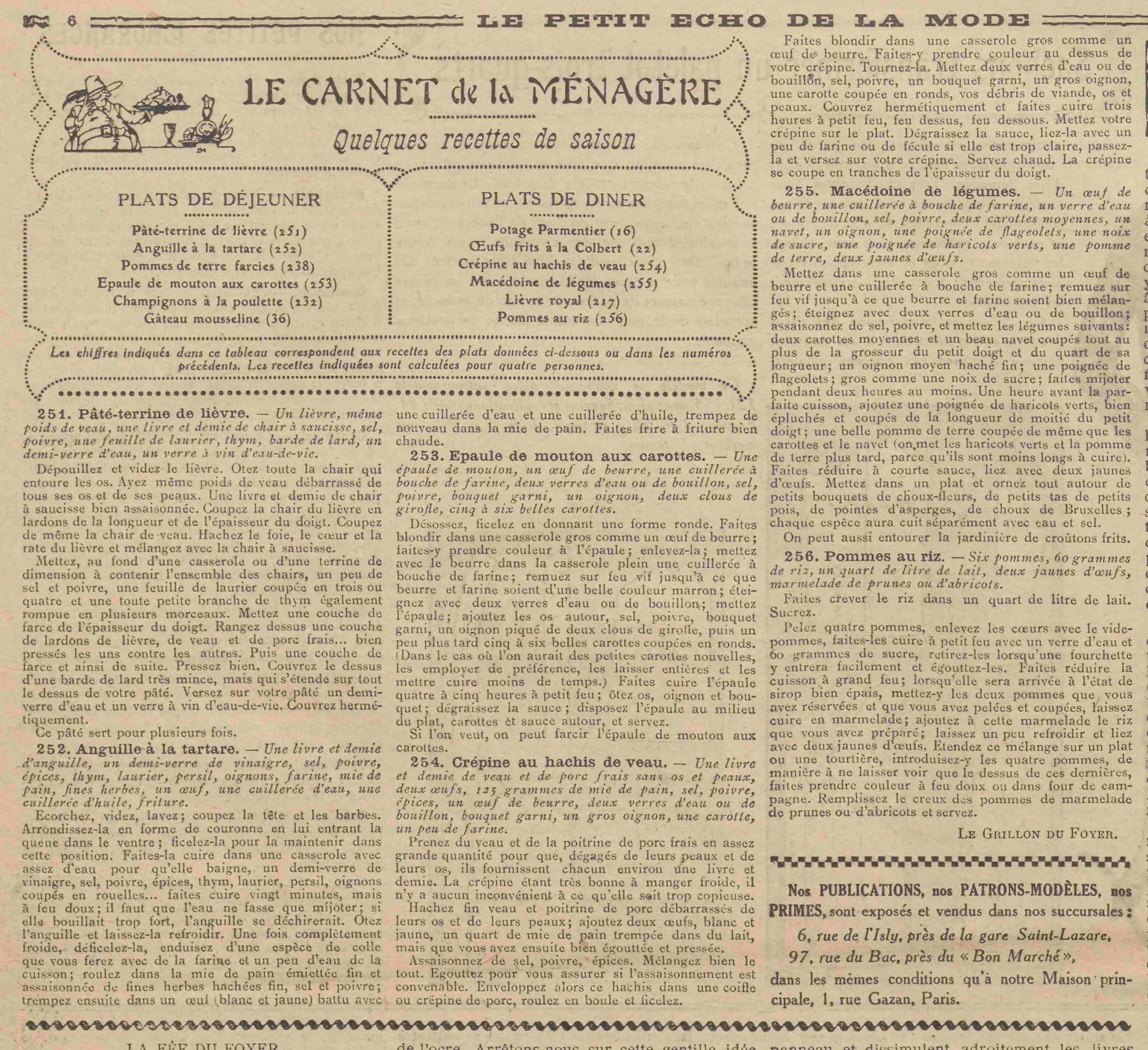Le Petit écho de la mode 06 menus et recettes