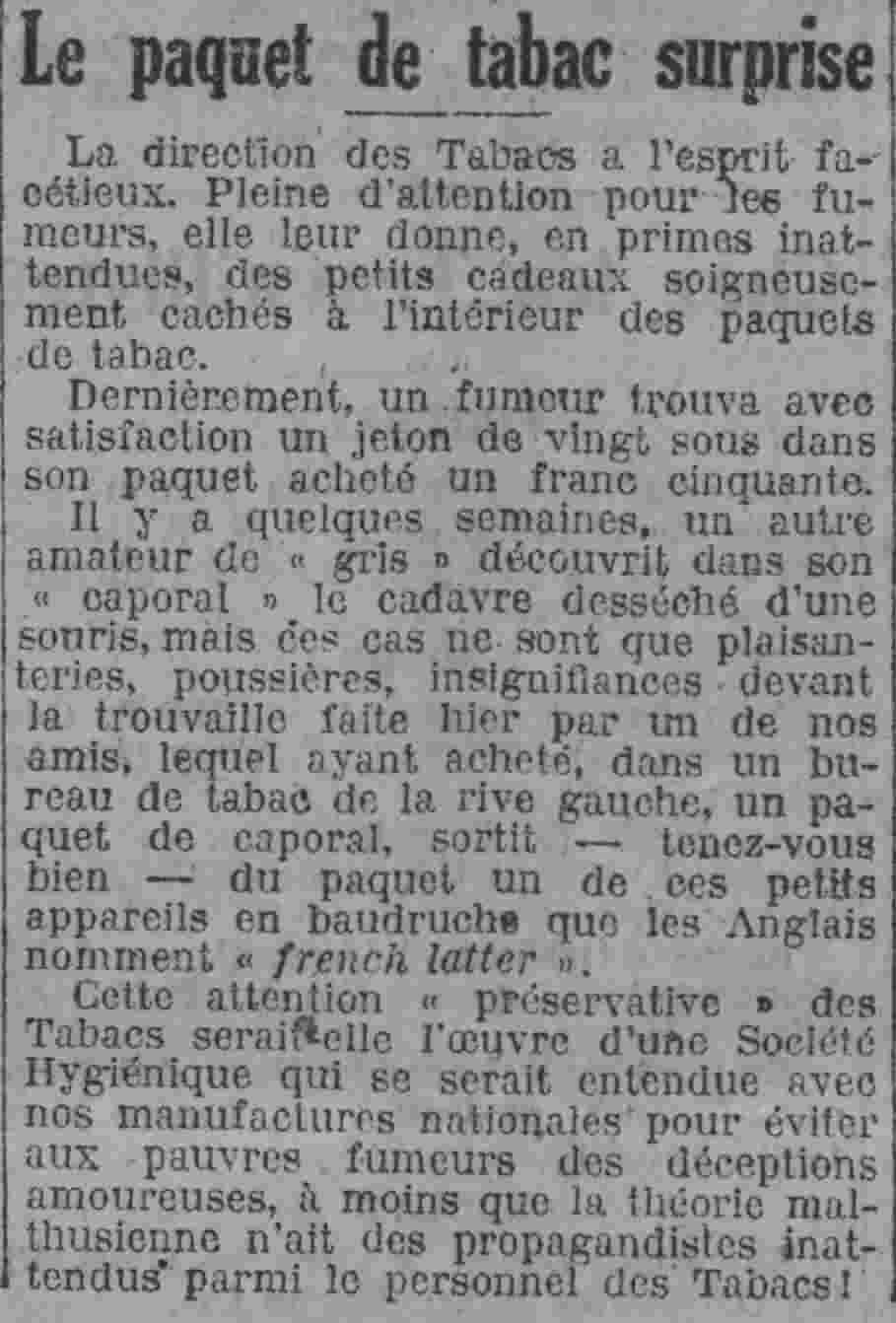 Paris soir 1925 10 25 le paquet de tabac surprise