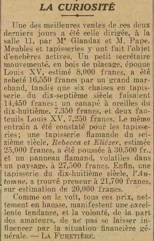 Excelsior 1925 11 01 les ventes à Drouot