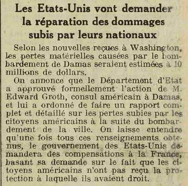 LOeuvre 1925 11 01 01  dommages réclamés en Syrie à la France par les USA après le bombardement de la ville